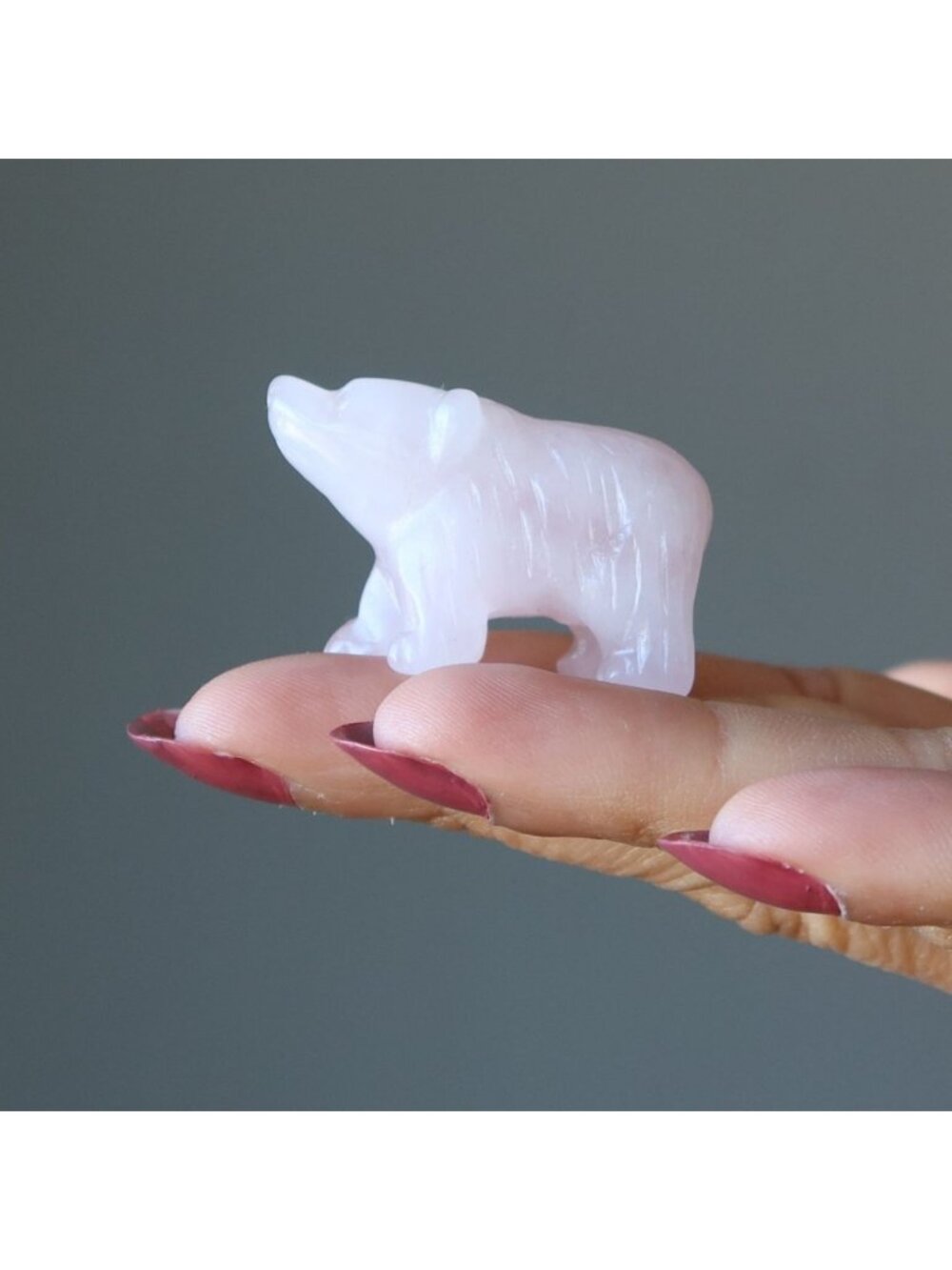Rose Quartz Bear Pink Grizzly Girl Empowerment Animal Carving Stone Figurine